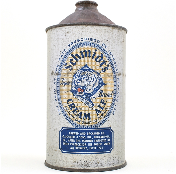 Schmidts Cream Ale Quart Cone Top SILVER 218-18 TIGER