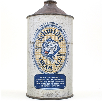Schmidts Cream Ale Quart Cone Top SILVER 218-18 TIGER