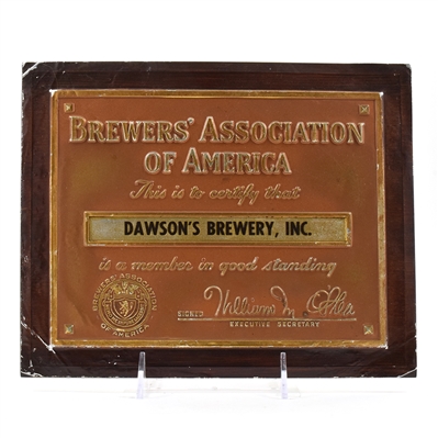 Dawsons Brewery Brewers Assoc 1940s Membership Plaque