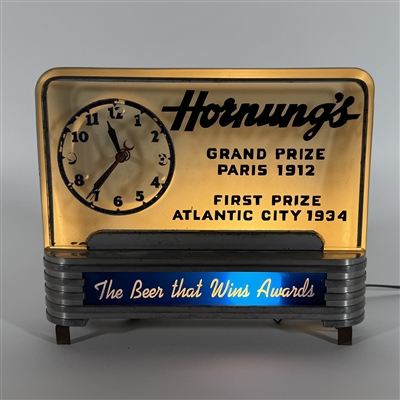 Hornung's 1930s Price Bros Reverse-Painted Illuminated Clock Sign