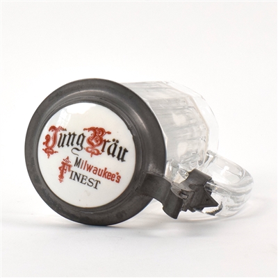 Jung Brau Pre-Prohibition Pewter-Ceramic Lidded Tankard