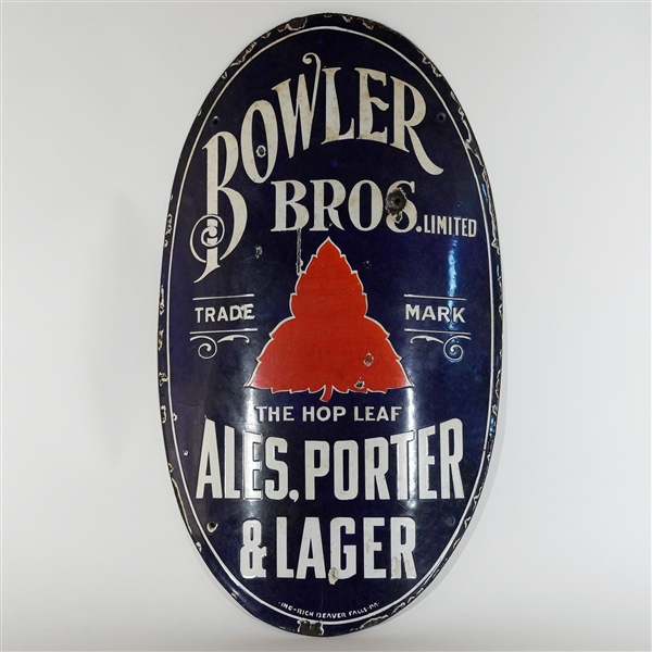 Bowler Bros Ales Porter Lager Pre-Pro Porcelain Corner Sign RARE