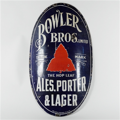 Bowler Bros Ales Porter Lager Pre-Pro Porcelain Corner Sign RARE