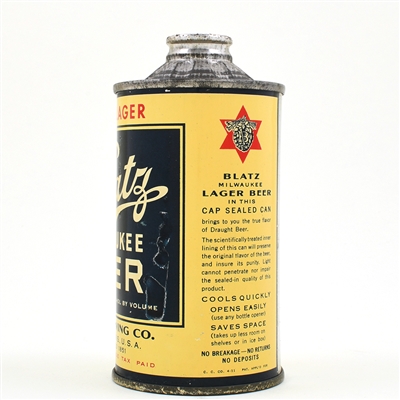 Blatz Beer Flat Bottom Inverted Rib FBIR Cone Top 153-6