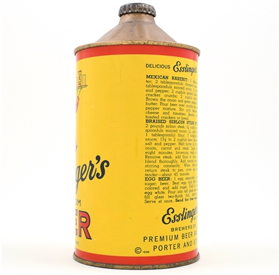 Esslingers Beer Quart Cone Top KEGLINED 208-14 EXCEPTIONAL
