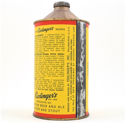 Esslingers Beer Quart Cone Top KEGLINED 208-14 EXCEPTIONAL