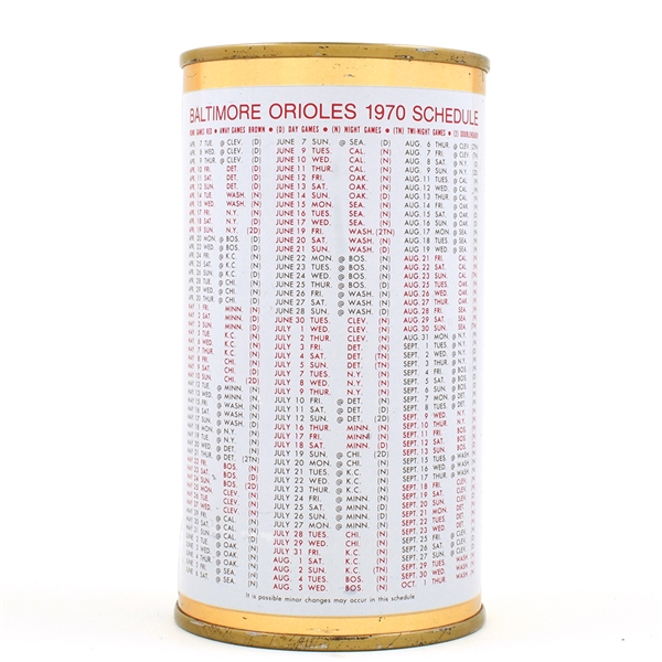 National Bohemian Beer 1970 Orioles Baseball Schedule Bank Lid Pull Tab 97-4