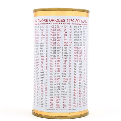National Bohemian Beer 1970 Orioles Baseball Schedule Bank Lid Pull Tab 97-4