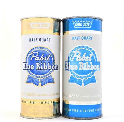 Pabst Blue Ribbon 1950s Cardboard 6-Pack Holder and 4 Assorted Pint Cans