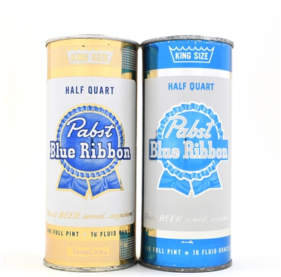 Pabst Blue Ribbon 1950s Cardboard 6-Pack Holder and 4 Assorted Pint Cans