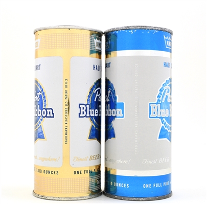 Pabst Blue Ribbon 1950s Cardboard 6-Pack Holder and 4 Assorted Pint Cans