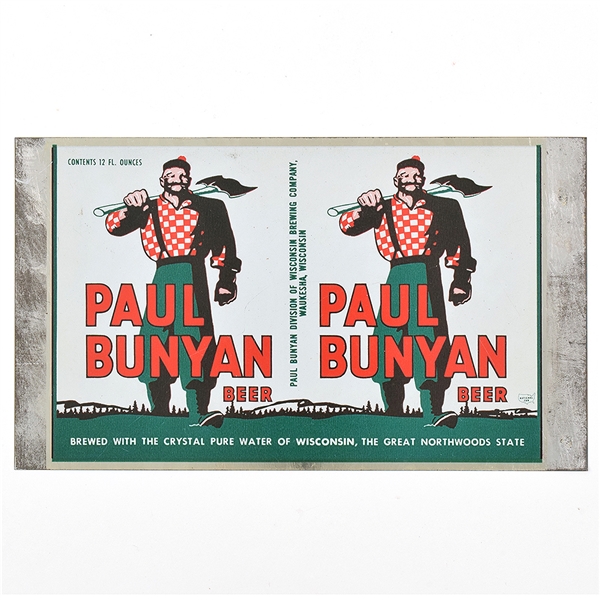 Paul Bunyan Beer Unrolled Flat Top Sheet GREEN STATE BUNYAN DIV 112-26