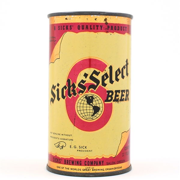 Sicks Select Beer Instructional Flat Top WITHDRAWN FREE 133-11 USBCOI 759