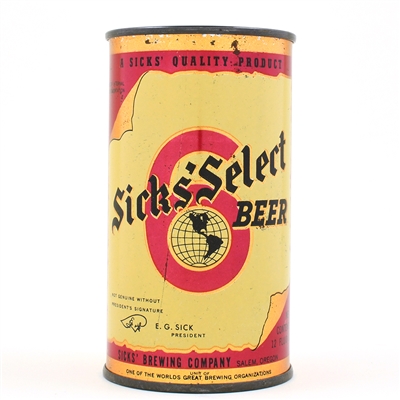 Sicks Select Beer Instructional Flat Top WITHDRAWN FREE 133-11 USBCOI 759