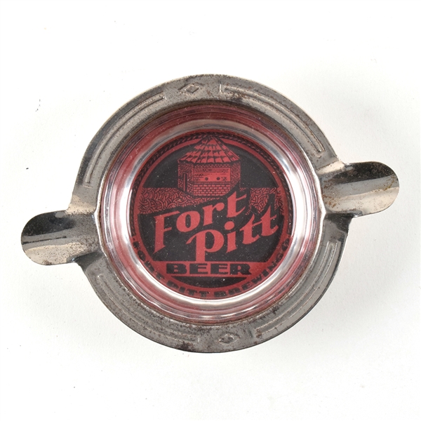 Fort Pitt Beer 1930s Deco Styled Glass Steel Ash Tray