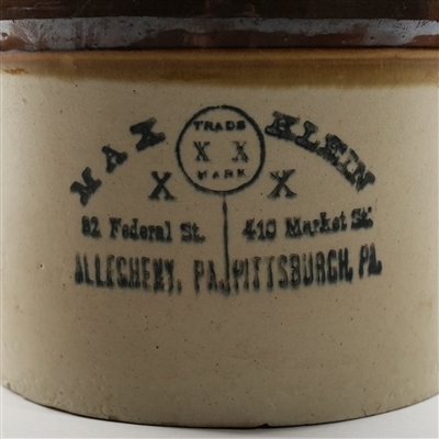 Max Klein 82 Federal 410 Market Allegheny Pittsburgh PA Jug