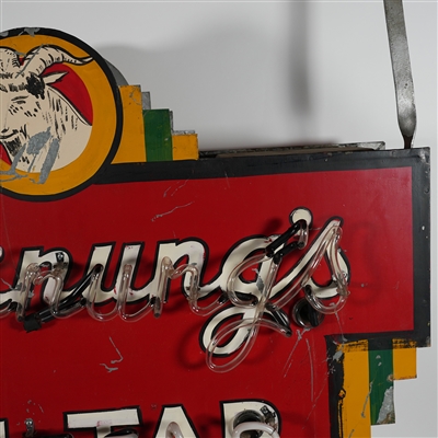 Hornung's On Tap 2 Sided Tin Neon Bock Sign ULTRA RARE