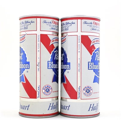 Pabst Blue Ribbon 1950s Cardboard 6-Pack Holder and 4 Assorted Pint Cans