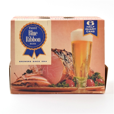 Pabst Blue Ribbon 1950s Cardboard 6-Pack Holder and 4 Assorted Pint Cans