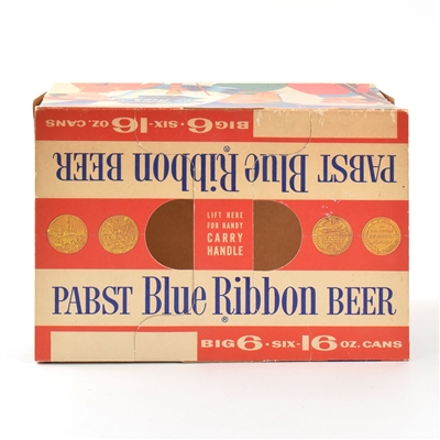 Pabst Blue Ribbon 1950s Cardboard 6-Pack Holder and 4 Assorted Pint Cans