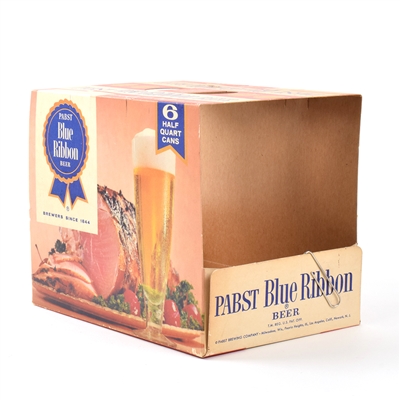 Pabst Blue Ribbon 1950s Cardboard 6-Pack Holder and 4 Assorted Pint Cans