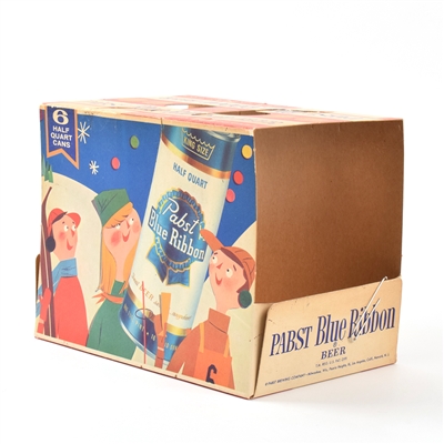 Pabst Blue Ribbon 1950s Cardboard 6-Pack Holder and 4 Assorted Pint Cans