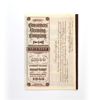 Consumers Brewing Company 40-Year Corporate Bearer Bond 1903