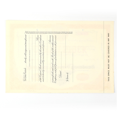 Fort Pitt Brewing Co Capital Stock Certificate LESS THAN 100 SHARES SPECIMEN