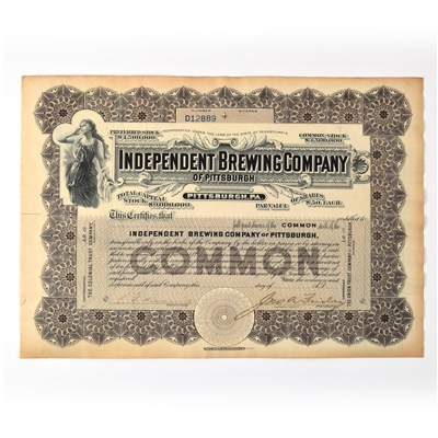 Independent Brewing Co of Pittsburgh Common Stock Certificate Pre-Pro