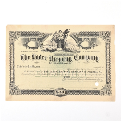 Loder Brewing Co Common Stock Certificate SERIES A-B