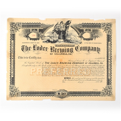 Loder Brewing Co Preferred Stock Certificate SERIES A-B