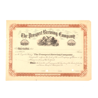 Prospect Brewing Co Proof Stock Certificate UNDATED