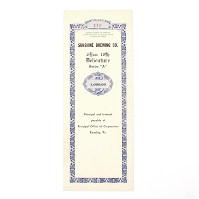 Sunshine Brewing Co Series A Corporate Bond UNDATED