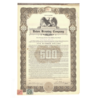 Union Brewing Co 1937 Corporate Bond
