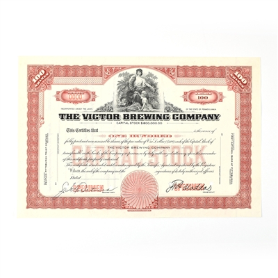 Victor Brewing Co Capital Stock Certificate 100 SHARES MAROON SPECIMEN