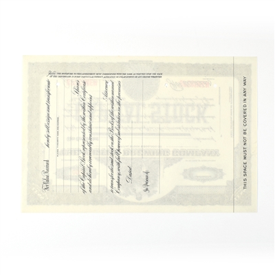 Victor Brewing Co Capital Stock Certificate LESS THAN 100 SHARES BLUE SPECIMEN