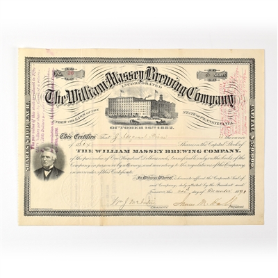 William Massey Brewing Company Capital Stock 6 SHARES 1891