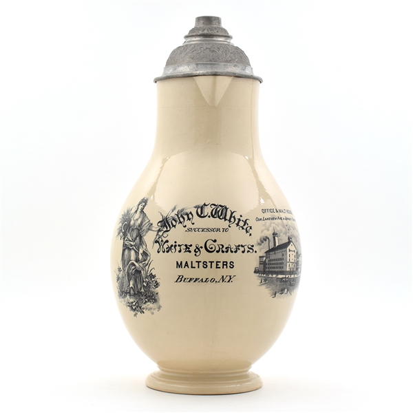 John C White Maltster Large Ceramic Pre-Pro Pewter-Lidded Jug