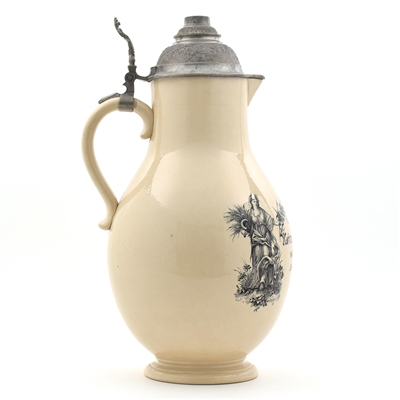 John C White Maltster Large Ceramic Pre-Pro Pewter-Lidded Jug