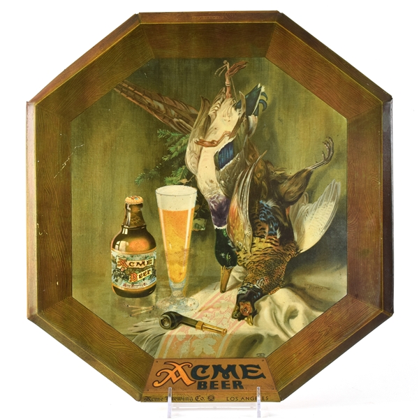 Acme Beer 1930s Tin-Over-Cardboard Sign BIRDS AND STEINIE