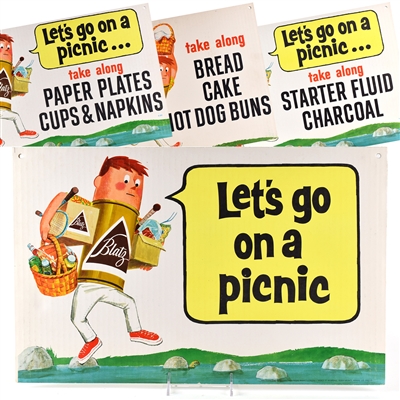 Blatz Beer 1950s 2-Sided Cardboard Signs LETS GO ON A PICNIC SET OF 3