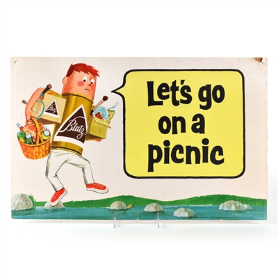 Blatz Beer 1950s 2-Sided Cardboard Signs LETS GO ON A PICNIC SET OF 3
