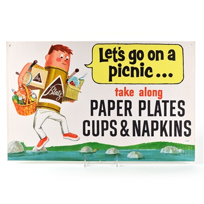 Blatz Beer 1950s 2-Sided Cardboard Signs LETS GO ON A PICNIC SET OF 3