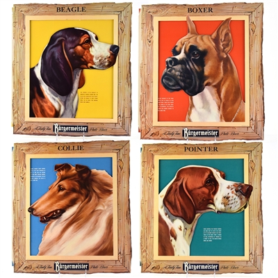 Burgermeister Beer 1950s Die Cut Cardboard Dog Signs Set of 4 NOS In Original Packaging