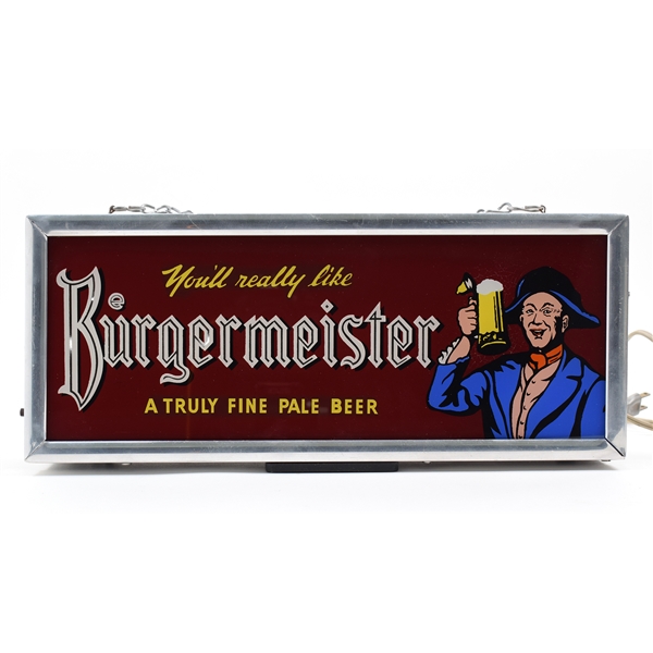Burgermeister Beer 1950s Illuminated Reverse Painted Glass Sign SCARCE