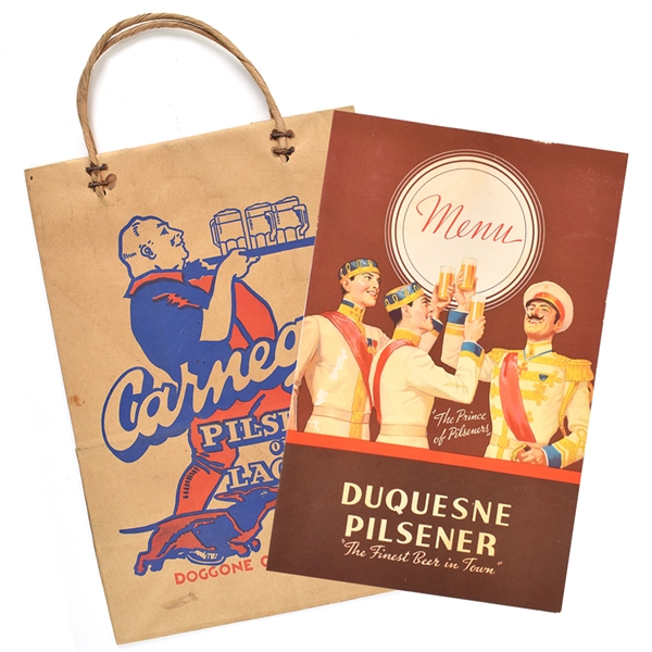 Carnegie Beer Bag and Duquesne Pilsener Menu