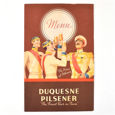 Carnegie Beer Bag and Duquesne Pilsener Menu