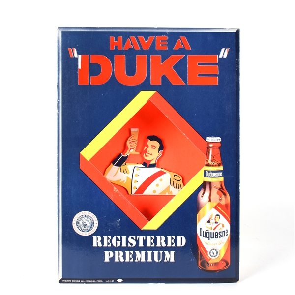 Duquesne Beer 1960s Day-Glo Die Cut Cardboard Sign