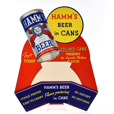 Hamms Beer In Cans 1930s Die Cut Cardboard Sign UNUSED