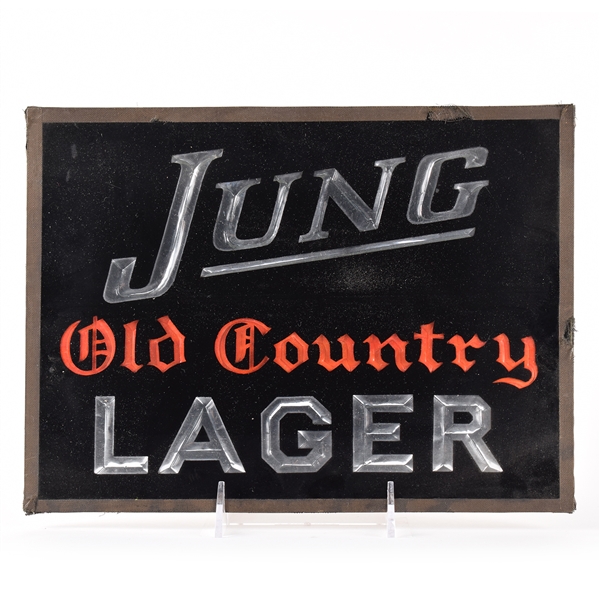 Jung Old Country Lager 1930s Glass Sign RARE